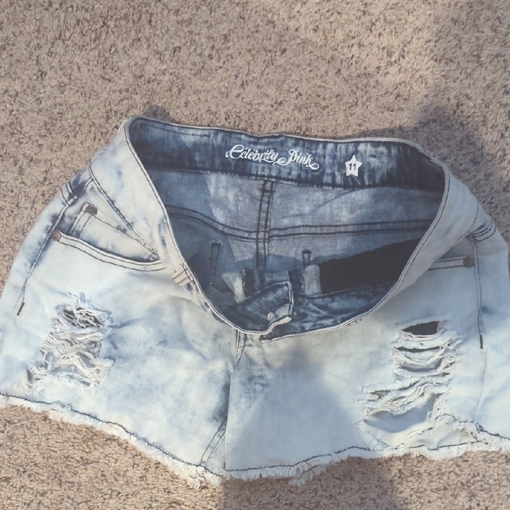 Distressed Light Blue Denim Shorts - Picture 2 of 6